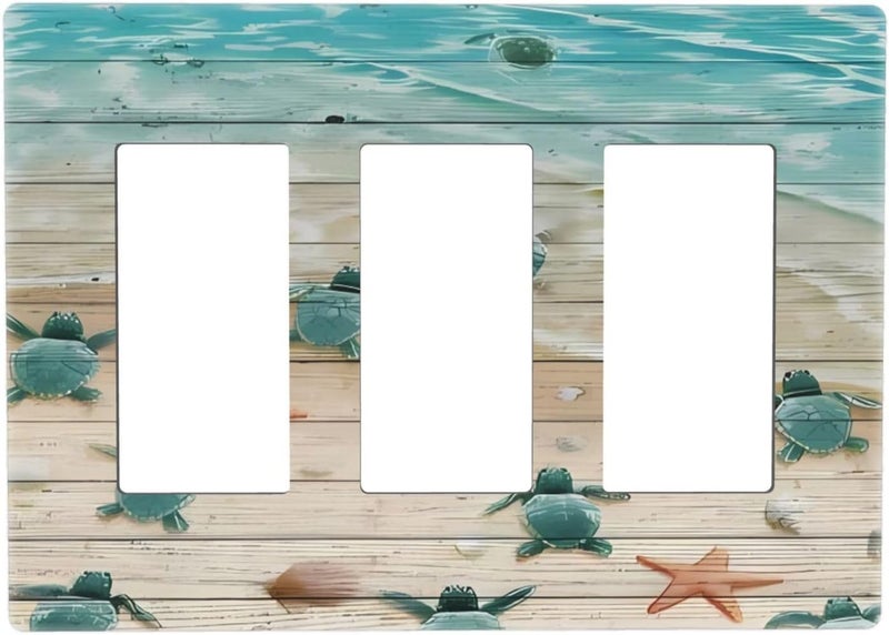 ranedula Art Blue Green Sea Ocean Beach Turtle 3 Gang Triple Rocker Light Switch Plate Outlet Wall Cover Faceplate Decorative Wallplate for Bathroom Home Living Room Bedroom Decorate 6.57 X 4.65 In - Image 1